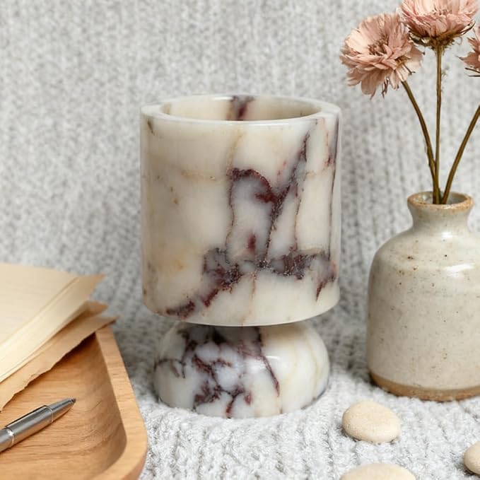 Vintage Marble Pillar Candle Holder, Natural Marble Candlestick Holder, French Centerpieces for Table, Elegant Marble Home Decor for Anniversary Weddings Valentine's Day