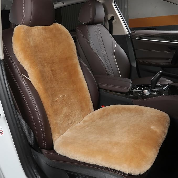 OGLAND Fuzzy Fluffy Fur Sheepskin Universal Car Seat Cover for Auto Soft Cozy Plush Wool Seat Cushion Accessories Automobiles (Honey Beige, 3 Pack Front)