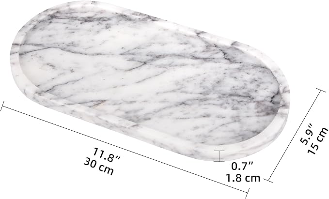 Oval Marble Bathroom Vanity Tray, Natural Luxury Marble Home Kitchen Bathroom Table Tray, Stone Decorative Countertop Tray for Coffee Perfume Jewelry (Lilac, 12" x 6" x 0.8")
