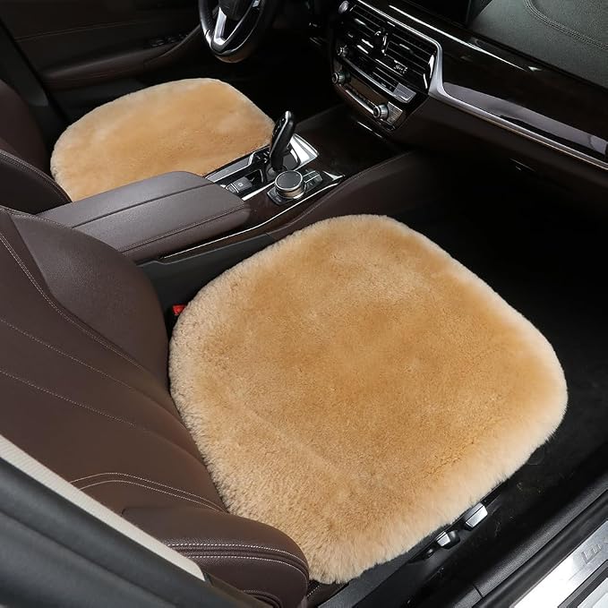 OGLAND Fuzzy Sheepskin Car Seat Cover | Luxury Comfortable Soft Cushion All Seasons | Auto Golf Cart Protection Pad for Pet Elderly Durable Long Drive Travel, Honey Beige