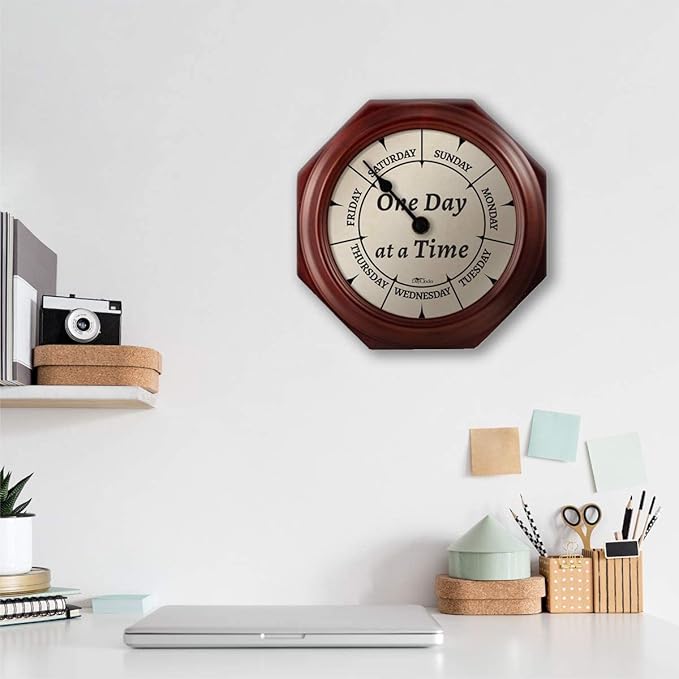 Classic “One Day at a Time” Day of The Week Wall Clock - 10" Solid Mahogany Wood Frame, Ideal Retirement Gift for Men and Women, Day Clock for Seniors and Retirees