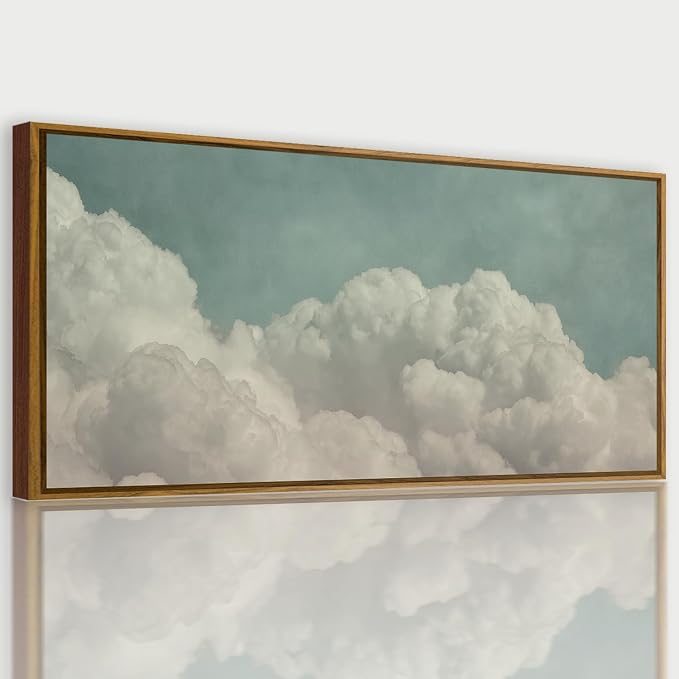 QTUSYUR Sage Green Cloud Wall Art - Large Farmed Floating Art Print -Surreal Sky Canvas Artwork for Bedroom Living Room Yoga Room- Minimalist Zen Peaceful Wall Picture for Over the Bed Decor 20×40 IN