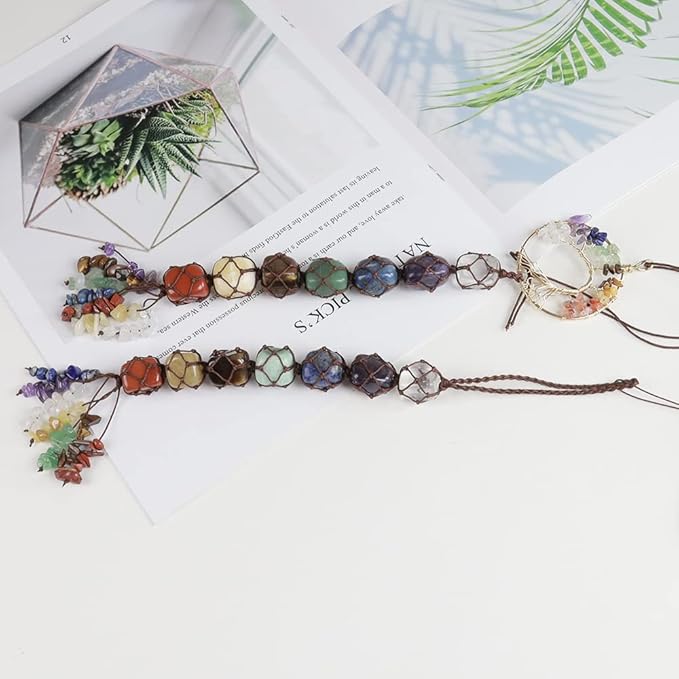 Anjiucc 7 Chakra Stone Healing Crystal Tree of Life Wall Hanging Home Interior Decoration，Window Decoration，Yoga Meditation