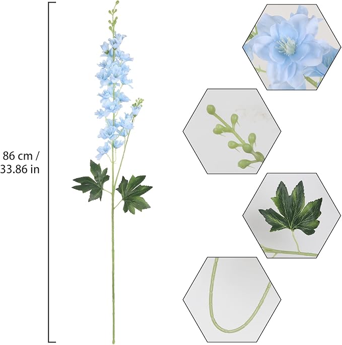 Light Blue Delphinium Artificial Flowers,8PCS Long Stem Fake Larkspur Flowers 33.5'' Faux Delphinium Bulk for Tall Vase Home Wedding Garden Table Decor (Light Blue)