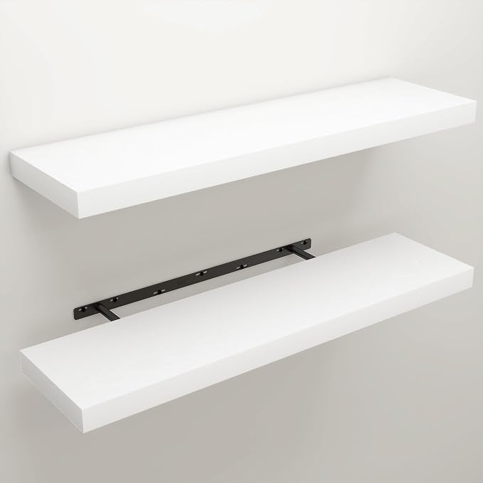 White Floating Shelves for Wall, 9.3" Deep Wall Mounted Wood Shelves for Bathroom, Bedroom, Living Room, Kitchen, Hanging Shelf for Books/Storage/Room Decor (White, 36")
