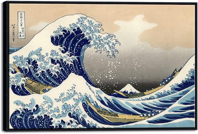 Wieco Art Framed Wall Art Canvas Prints Ocean Beach Picture Paintings for Home Office Decorations Wall Decor Great Wave of Kanagawa Katsushika Hokusai Modern Landscape Sea Artwork