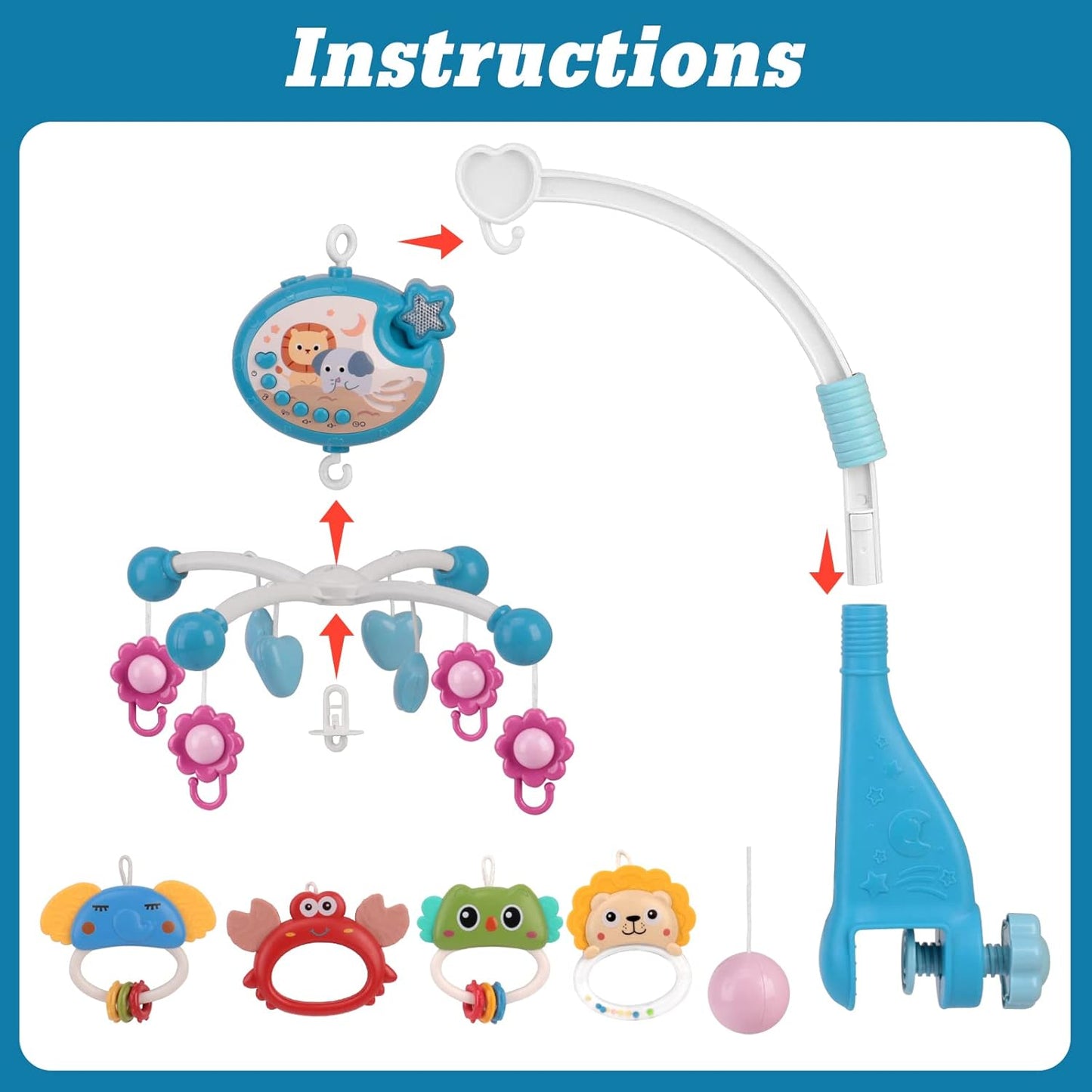 nicknack Baby Mobile for Crib Toys with Music and Lights, Baby Crib Mobile for Infants 0-6 Months