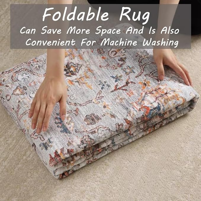 CHAMPLANT Area Rug 2x3 Washable Rug Door Mat Vintage Distressed Rug Doormat Indoor Entrance Traditional Thin Floral Print Non Slip Carpet for Kitchen Bathroom Bedroom Living Room