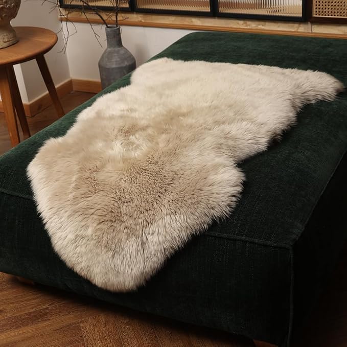 IRIWOOL Premium Genuine Fur Sheepskin Rug Real Australia Sheepskin Natural Luxury Fluffy Lambskin Fur Area Rug Seat Covers for Kids Bedroom Sofa Chair Cover (Creamy Gray, Single Pelt/2ft x 3ft)