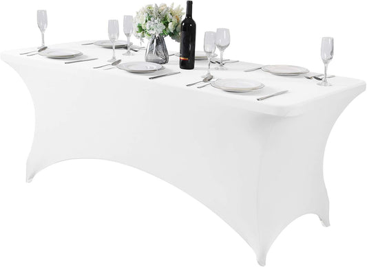 Spandex Table Cover for 6Ft or 4fT or 8ft Table Universal Fitted Stretch Tablecloth for Party, Banquet, Wedding and Events-White