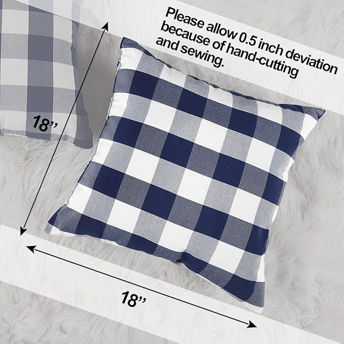 CARRIE HOME Navy Blue Buffalo Check Pillow Covers 18x18 Set of 2 Blue Bufflao Plaid Outdoor Pillow Covers Navy Throw Pillows for Farmhouse Christmas Decor