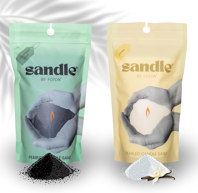 Sandle by Foton Pearled Candle – Duo-Pack (2 x 10oz) – Black Unscented & Vanilla, Non-Toxic, Luxury & Long-Lasting – Up to 120 Hours – with 15 Wicks Each