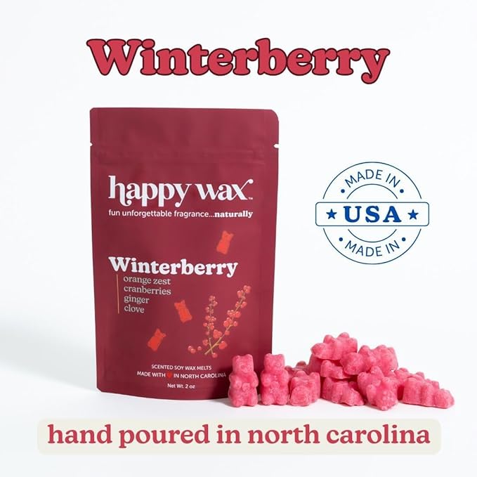 Happy Wax Christmas Mix Scented Natural, Non Toxic Soy Wax Melts; 6 Total Oz. of Holiday Scented Wax Melts, Collection Includes Winterberry, Evergreen Trees and Peppermint Bark