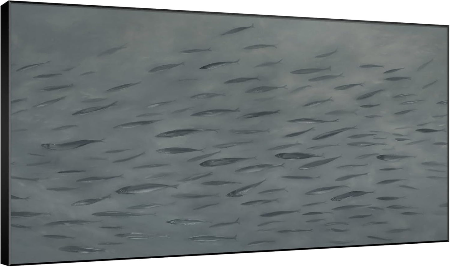 SIGNWIN 36"x60" Extra Large Framed Wall Art Gray School of Fish Minimalist Ocean-Inspired Marine Life Illustration for Home Living Room Bedroom Decor (Frame Assembly Required)
