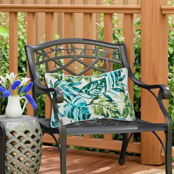 Waterproof Outdoor Lumbar Pillow Covers Set of 2,Home Decor for Garden Patio Furniture,Couch,Sofa 12"x20" Inch Decorative Pillows Cover Only,NO Insert(Palm Leaf)
