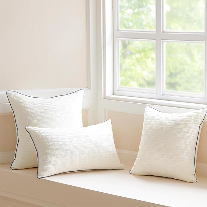 Oubonun 12x24 Pillow Inserts Set of 2- Rectangle Decorative Throw Pillows for Sofa Couch Bed Living Room Beige 100% Polyester Filling 12 x 24 Inch Lumbar Pillows