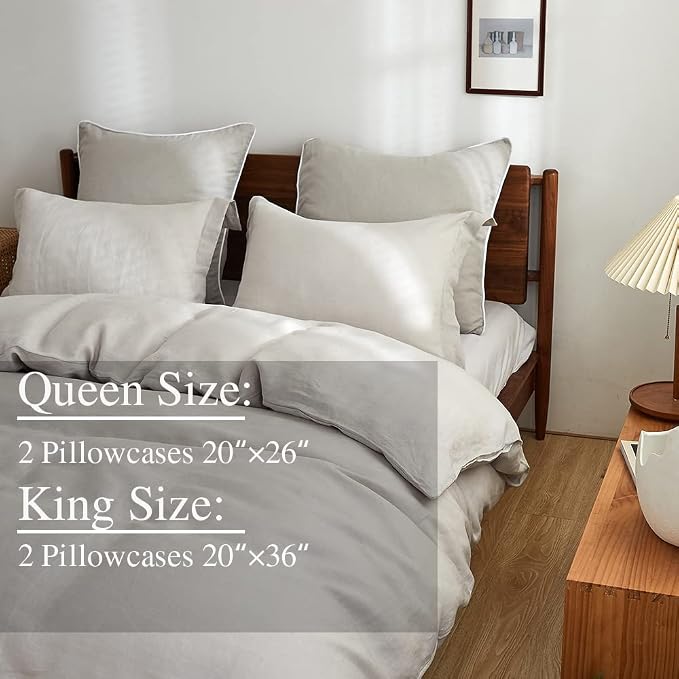Simple&Opulence 100% Linen Pillow Case King Size Set of 2, Grey Pillow Covers with Overlap Closure, Luxury Breathable Pillowcases Protectors Suitable for All-Season (20" X 36", Grey)