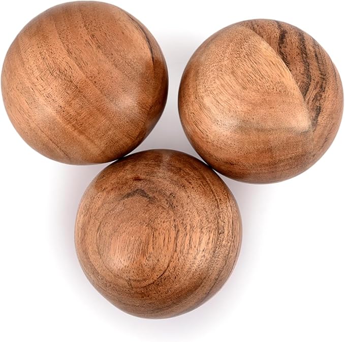 NIRMAN Decorative Acacia Wood Round Balls Set of 3 for Christmas Decorative Bowls Table Centerpiece | Coffee Table and House Décor (Set of 3), (3" x 3" x 3")