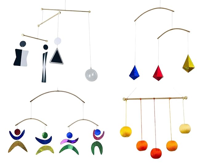 Set of 4 Portable Montessori - Munari, Gobbi, Octahedron, Dancers. Montessori Mobile, Baby Mobile, Hanging Mobile Baby boy and Girl