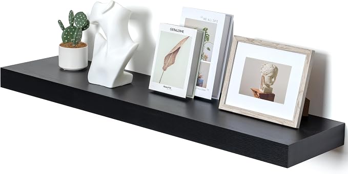 FLYJOE 48'' x 12'' x 2'' Black Floating Shelf Set of 1, 48 Inches Long Black Wood Shelves for Wall, 12 Inch Deep Rustic Shelves, Engineered Wood, Hardware Included, 50 Lbs Load Bearing Capacity