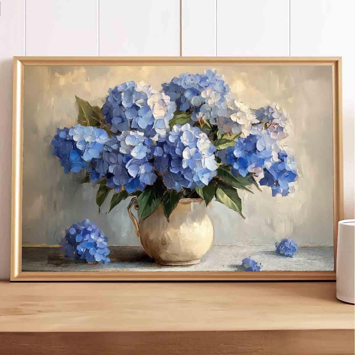 White And Blue Hydrangea Wall Art Hydrangea Flower Pictures Abstract Floral Paintings Elegant Floral Picture Rustic Farmhouse Wall Art Vintage Flowers Painting Living Room Decor 16x24inch No Frame