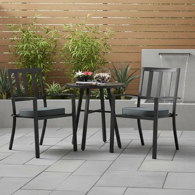 Set of 2 Outdoor 18 inch Round Patio Dining Chair Pads – Comfortable Fiber-Filled Seat Cushions with Ties, Reversible Polyester Fabric, Carbon