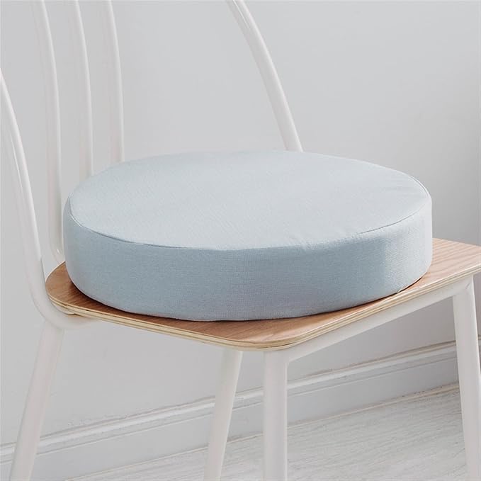 Reyox Thicken Cotton Linen Chair Cushion, Non Slip Seat Cushion for Recliners, Armchairs 2" Thick Round Light Blue 16" x 16"