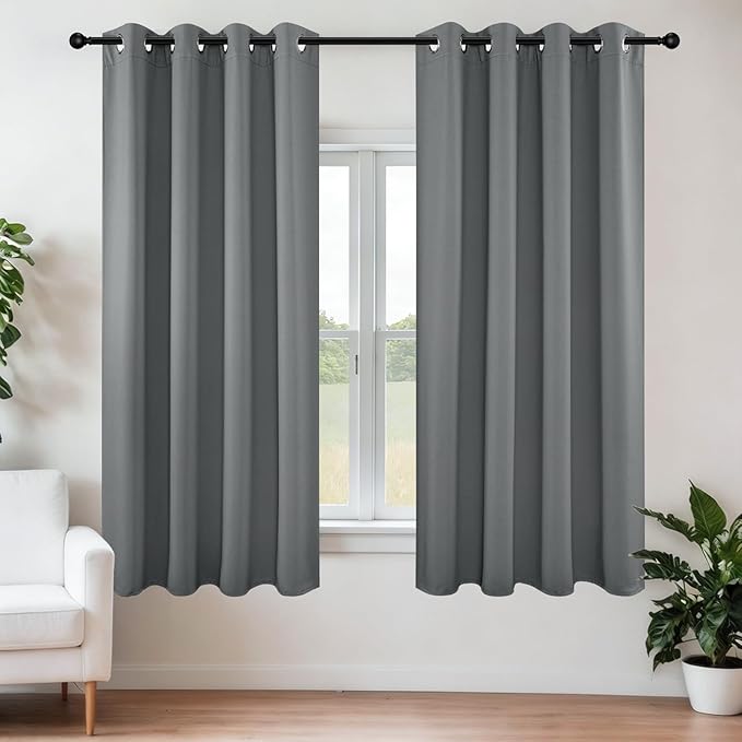 Joydeco Blackout Curtains 63 Inch Length 2 Panels Set, Thermal Insulated Long Curtains& Drapes 2 Burg, Room Darkening Grommet Drapes for Living Room Bedroom Window (W52 x L63 Inch, Light Grey)