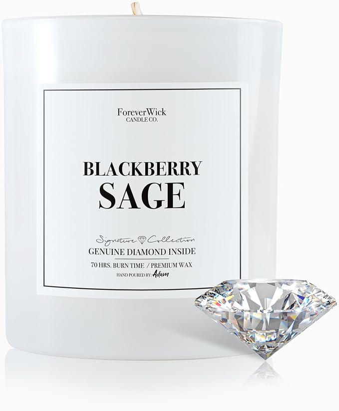 Foreverwick BlackBerry Sage Candle | Royal Essence Candle with Diamond Inside | Cleansing Sage Aroma | Strong Scented Candles for Decor | 14 oz & 70 Hours Burning Time
