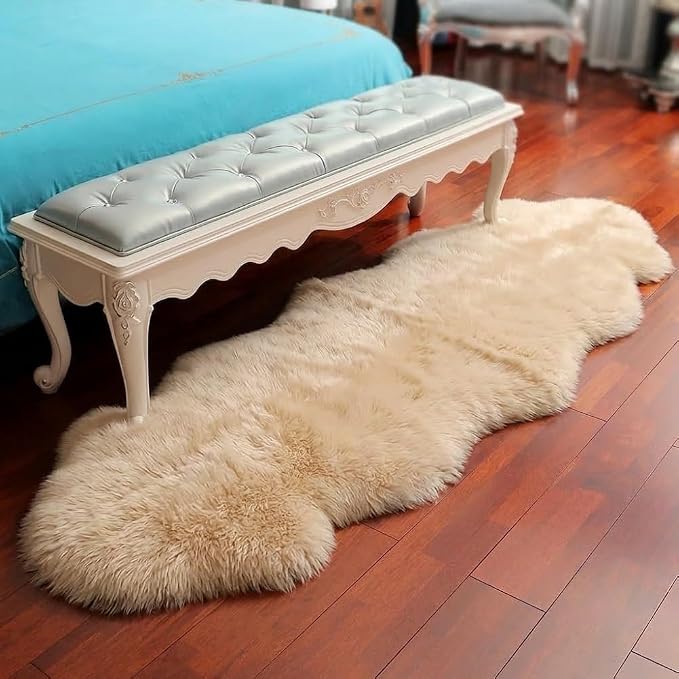 IRIWOOL Premium Genuine Fur Sheepskin Rug Real Australia Sheepskin Natural Luxury Fluffy Lambskin Fur Area Rug Seat Covers for Kids Bedroom Sofa Chair Cover (Light Brown, Double Pelt/2ft x 6ft)