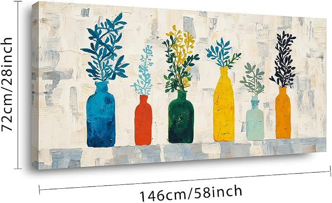 Ggaafet Bright Colorful Botanical Wall Art for Living Room Canvas Oil Painting Prints Beautiful Boho Vase Art Deco Modern Artwork Office Bedroom Family Dining Room Decor Extra Large