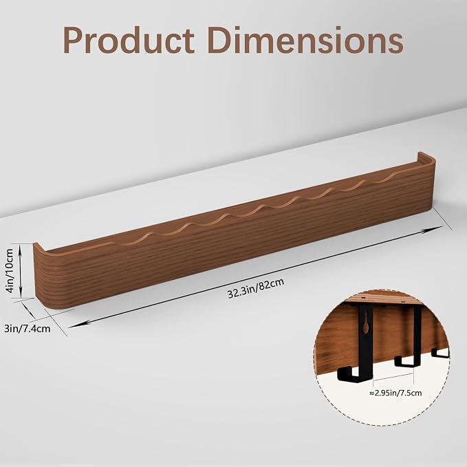 Coat Rack Wall Mount with Hidden Hooks, Wall Hooks with Shelf, Wall Key Holder Mount Wooden Shelf Entryway Hooks for Bedroom Bathroom for Hanging Coats Hats Bags Towels (Walnut Wave-Shape, 8 Hooks)