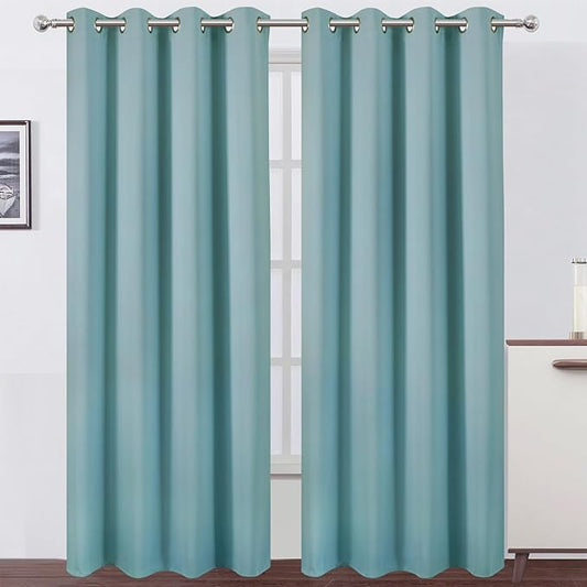 LEMOMO Blackout Curtains 52 x 90 inches Long Stone Blue Curtains Set of 2 Panels Thermal Insulated Room Darkening Curtains for Bedroom