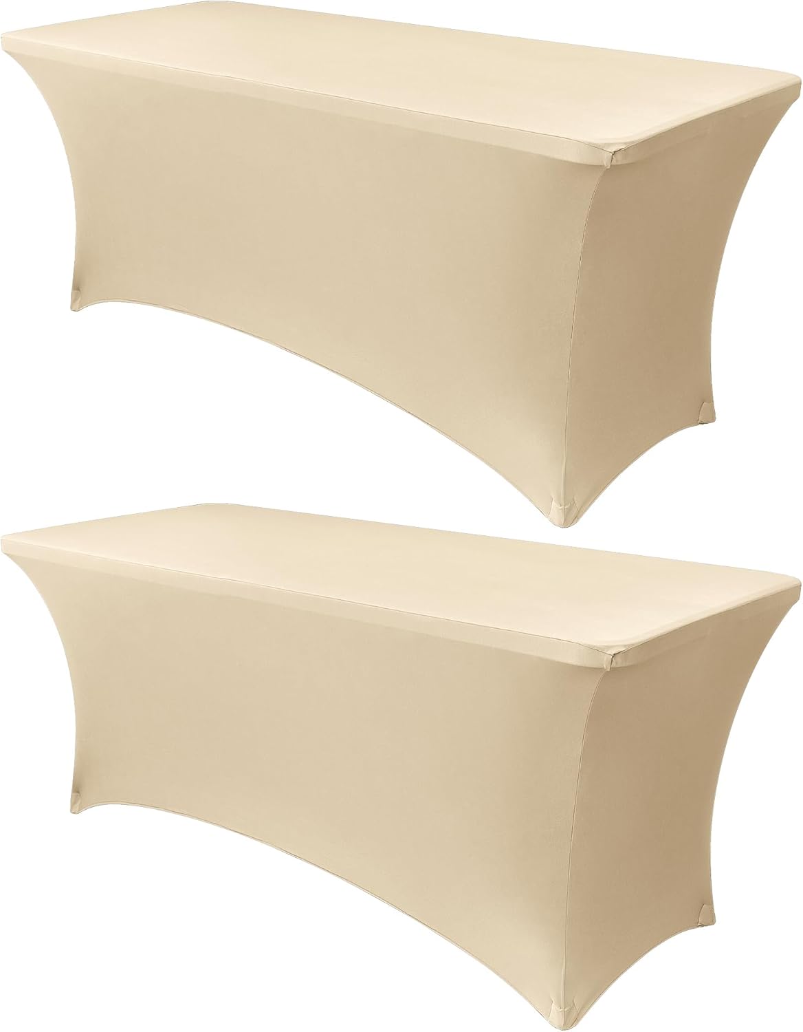 Obstal 6ft Stretch Spandex Table Cover for Standard Folding Tables - 2 Pack Universal Rectangular Fitted Tablecloth Protector for Wedding, Banquet and Party, 72L x 30W x 30H Inches, Champagne, 2pc