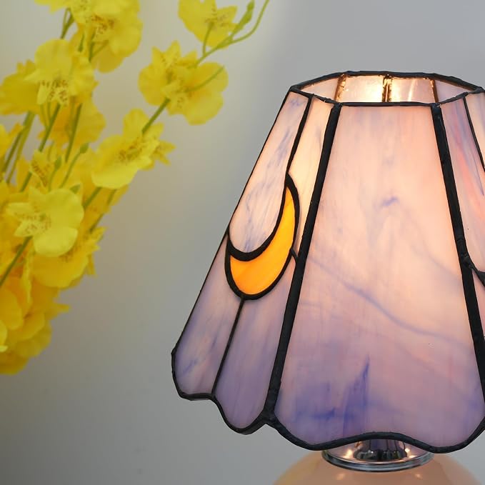 Tiffany Style Moon Mushroom Stained Glass Table Lamp Cute Small Table Lamp Bedroom Bedside lamp Living Room Dining Room Office Decoration Desk lamp Home Decoration Creative Gift Scene Props