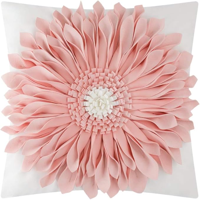OiseauVoler 3D Sunflower Handmade Throw Pillow Covers Decorative Pink Pillowcases for Couch Girls Bed Living Room Home Decor 18x18 Inches