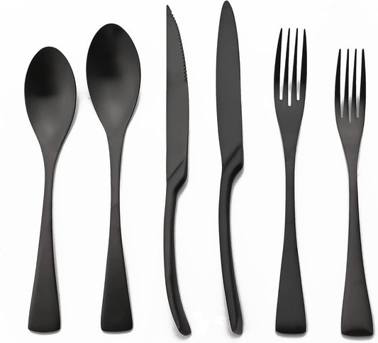 Luxury Silverware Set Flatware Cutlery 18/10 Stainless Steel Matte Polishing Metal Utensils Set Group Service for 1, 6-piece, Black