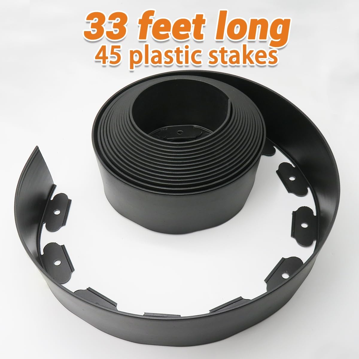 Landscape Edging Border, Plastic Edging for Landscaping, Garden Edging Border,Lawn Edging,Garden Borders,Flower Bed Edging no dig,Rubberific Landscape Edging, (Plastic Stakes, Black-33Feet-Tall Wall)