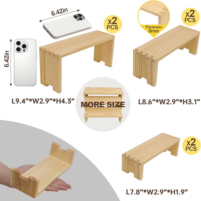 Yikaroeli 2 Set Wood Display Risers Wooden Stand Riser 3 Tiered Display Stands for Vendor Events 6 Pcs Cupcake Stands Cake Stand for Party Dessert Food(Nature)