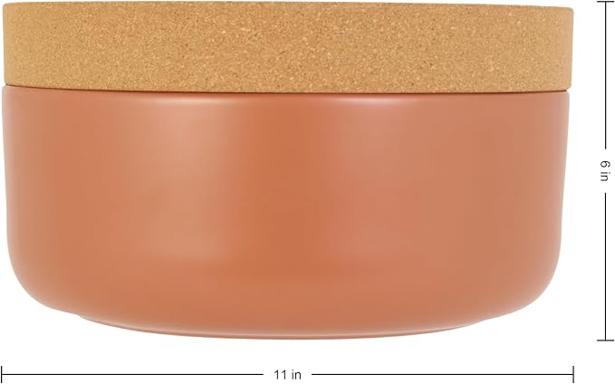Kamenstein Ceramic and Cork Large Breathable Produce Bowl with Lid, Nautral Cork and Terra Cotta Ceramic, 11 x 11 x 6 Inch