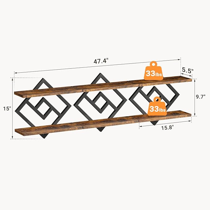 ELYKEN Floating Shelves for Wall, Set of 3 Hanging Shelves, 2-Tier Wall Mounted Storage Shelves for Books & Decor, Perfect for Living Room, Bedroom, Kitchen, Home Office, Study, Rustic Brown