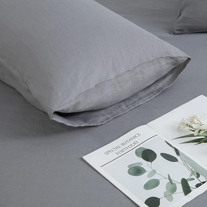 DAPU 100% Linen Pillowcases 20x30 Inches Pillow Cases (Pack of 2) with Envelope Closure, Stone Washed Breathable and Cooling (Earl Gray, Queen)