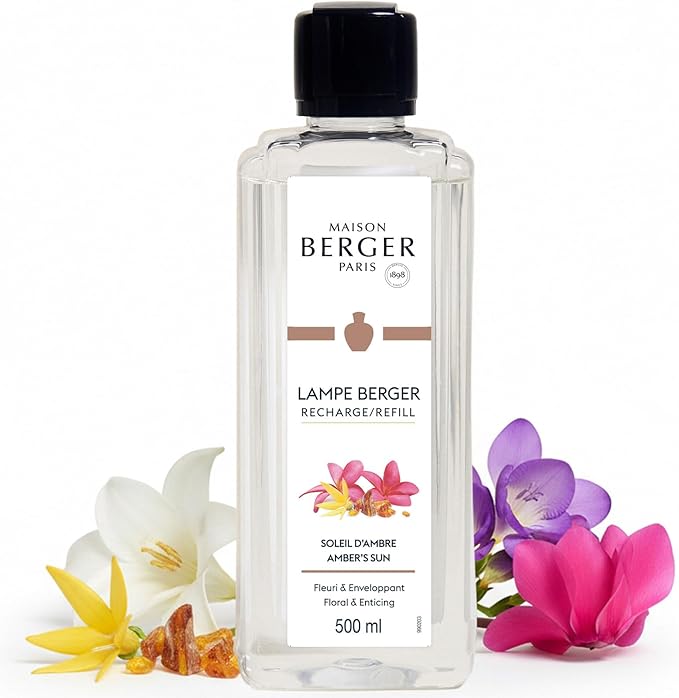 Maison Berger Amber’s Sun Lampe Berger Refill, 500 ml (16.9 fl oz), 2-in-1 Catalytic System, Neutralizes Odors and Diffuses Fragrance, Tuberose, Jasmine, Made in France