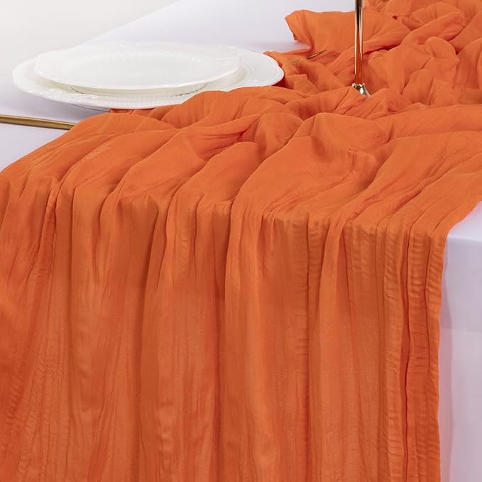 Socomi 3pcs Orange Cheesecloth Table Runner Easter Spring Boho Rustic Gauze 120 inch 10FT Cheese Cloth Runner for Wedding Party Baby Shower Birthday Home Decor Holiday Decorations