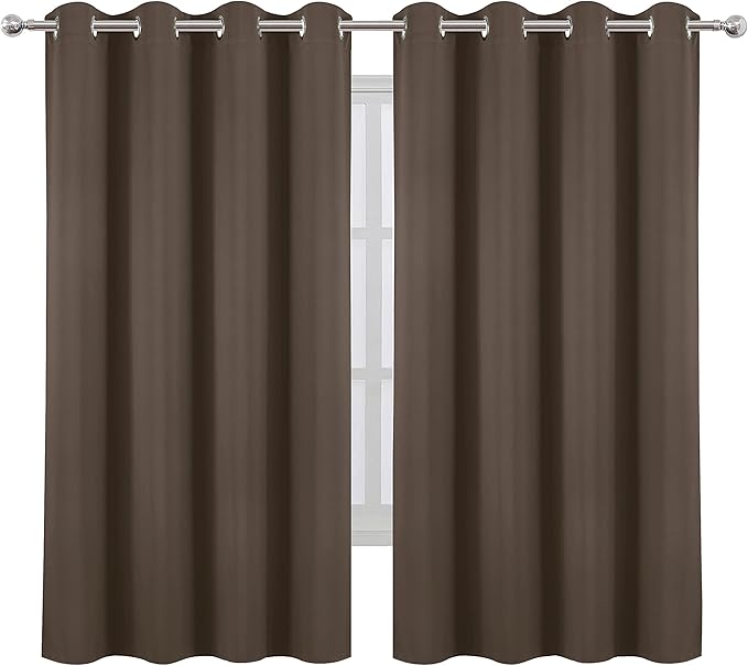LEMOMO Chocolate Brown Blackout Curtains 66 x 63 Inch Length/Set of 2 Curtain Panels/Thermal Insulated Room Darkening Blackout Curtains for Bedroom