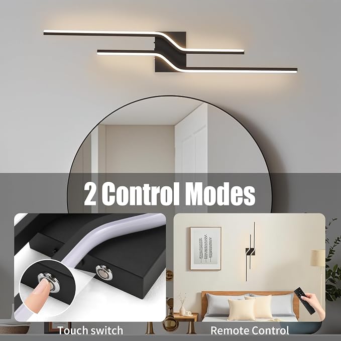 Battery Operated Wall Sconces Set of Two,31.5 Inch Modern Wireless Wall Lights for Living Room,12000mah Rechargeable Black Wall Sconces with Remote,Dimmable LED Wall Lamps for Bedroom,Hallway