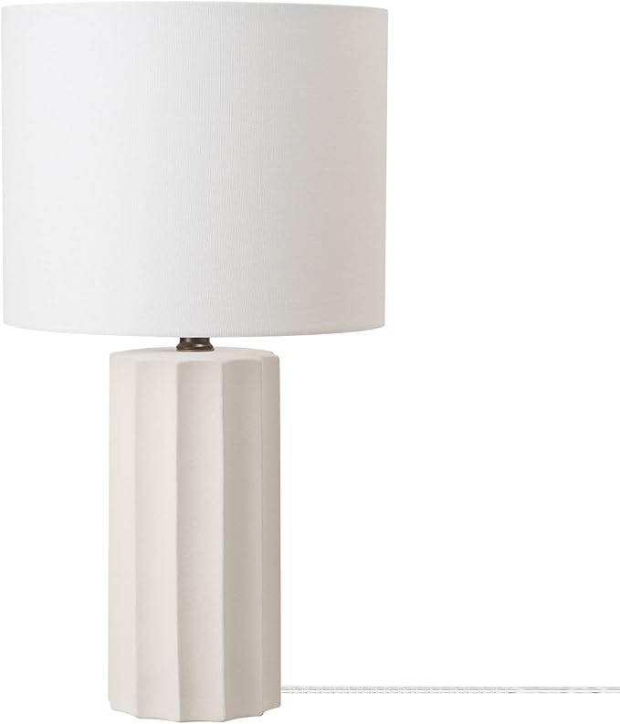 Doris 20" Ribbed Concrete Finish Table Lamp with White Linen Shade