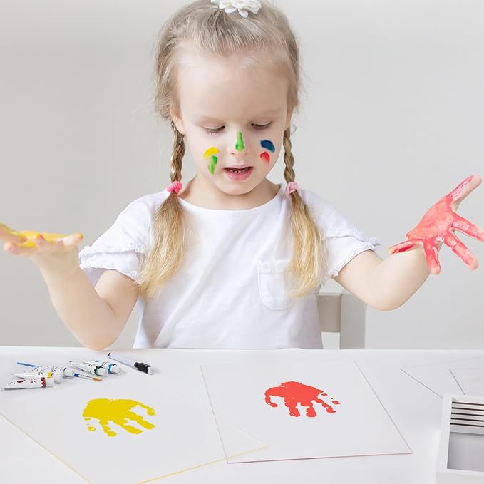 Family Handprint Kit - DIY Handmade Keepsake Wooden Frame - Family Gifts, Adoption Gifts, Gift for New and Expecting Parents- Includes 5 Paint Colors (White)