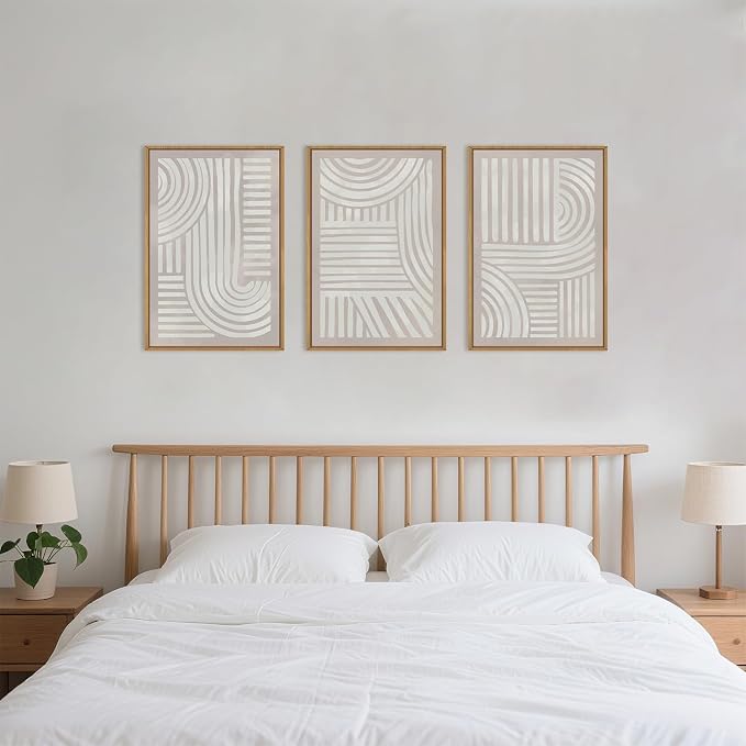 Large Abstract Neutral Geometric Framed Canvas Wall Art,Boho Minimalist Shapes Wall Decor,Modern Lines Artwork,Mid Century Arch Art Print for Living Room,Bedroom,Office- 16"x24"x3
