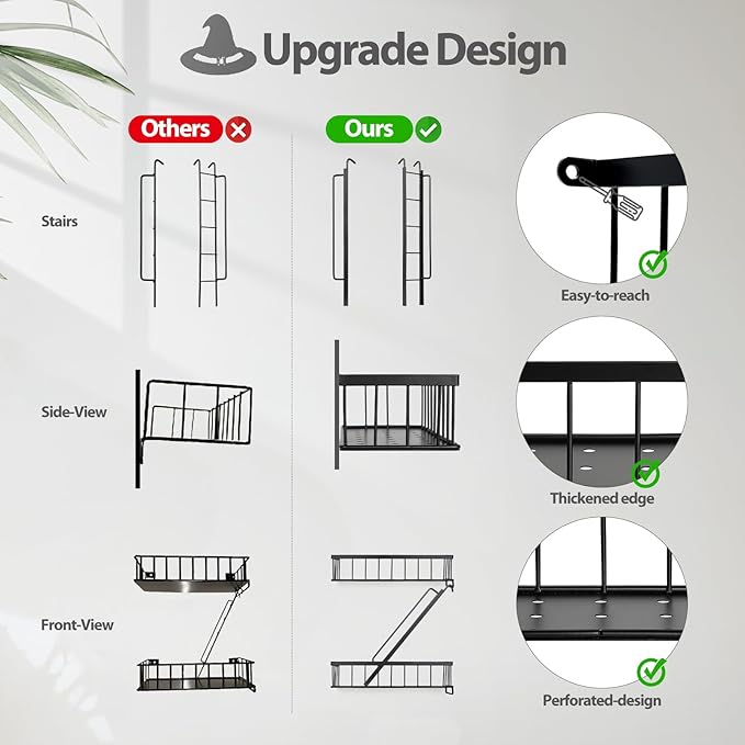 SweetSage Fire Escape Wall Shelf, Modern City Corner Wall Decorative Action Figure Metal Display with Mini Shelf, Black 2.5 Tier